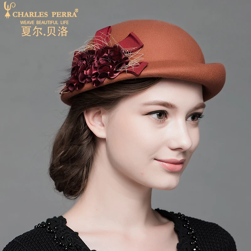 

Charles Perra Women Fashion Hat 2020 NEW Winter England Style Elegant Lady Fedoras Warm Wool Caps Female Beret 6803