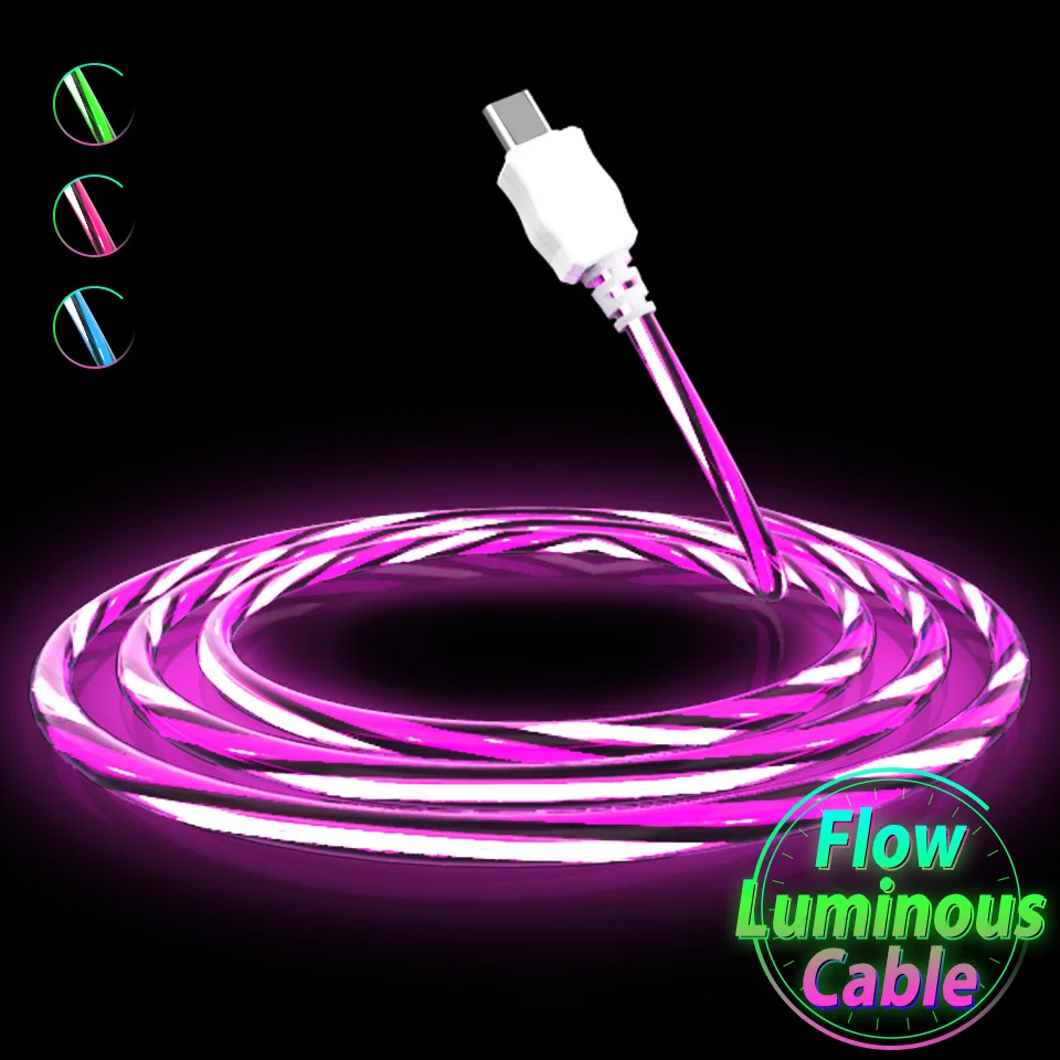 СВЕТОДИОДНЫЙ световой Течет Micro Тип usb C зарядный кабель для samsung Galaxy S10 S9 S8 плюс Примечание 9 8 A3 A5 A7 USB C