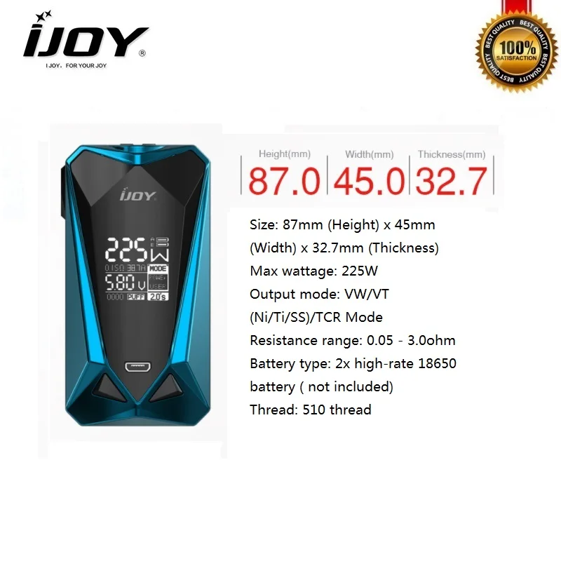 Оригинал IJOY Алмазный Мини комплект 225 Вт с миллисекундным огненным бриллиантом