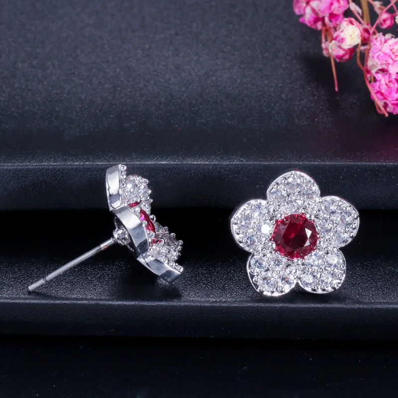 Серьги женские классические с пятилепестками из фианита E108|elegant earrings|earrings