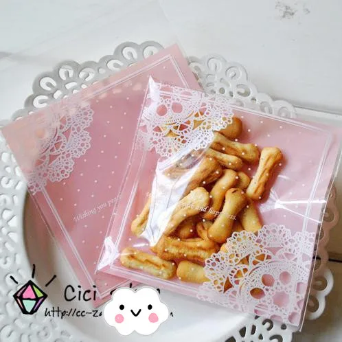 

100 шт./лот романтический розовый кружевной упаковочный пакет для печенья, прозрачная упаковка для печенья, пластиковые пакеты для конфет для свадьбы, 7 см * 7 см