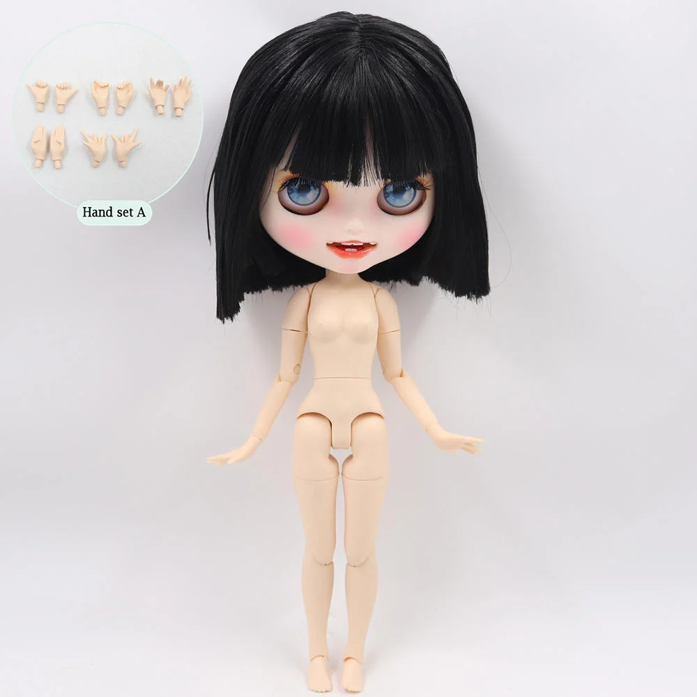 Ледяной обнаженный Blyth кукла для серии № BL9601 черные волосы открытый рот с зубами резные губы матовое лицо соединение тела 1/6 bjd - Цвет: like the picture