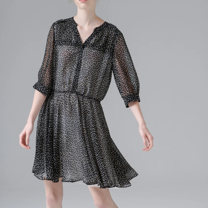 Toyouth vestidos mujer летнее шифоновое платье с цветочным рисунком, подходит ко всему, платья миди, женские повседневные платья с v-образным вырезом и рукавом средней длины, облегающее платье