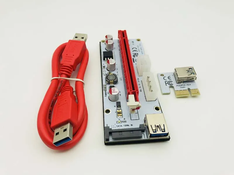 100 шт. PCIE 1X к 16X удлинитель адаптер 008S Riser PCI-E Card SATA 15pin 6pin 4pin источник питания для