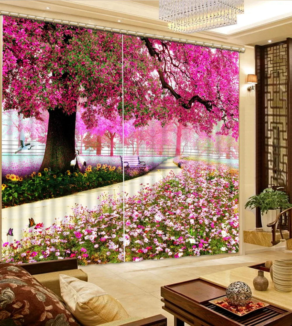 

Window Treatments 3D Curtains Blackout Shade Curtains For Living Room Bedroom Thick Polyester/Cotton Drapes Roamtic Cherry Decor
