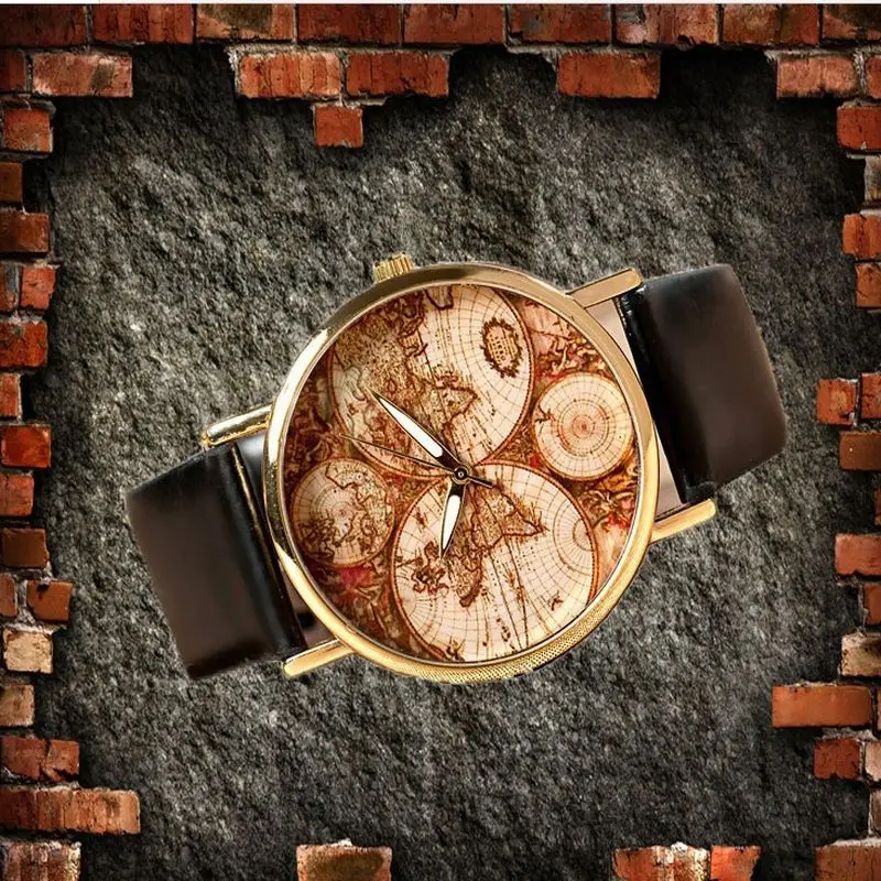 Часы наручные женские кварцевые в винтажном стиле с картой мира|watch shake|fashion wrist