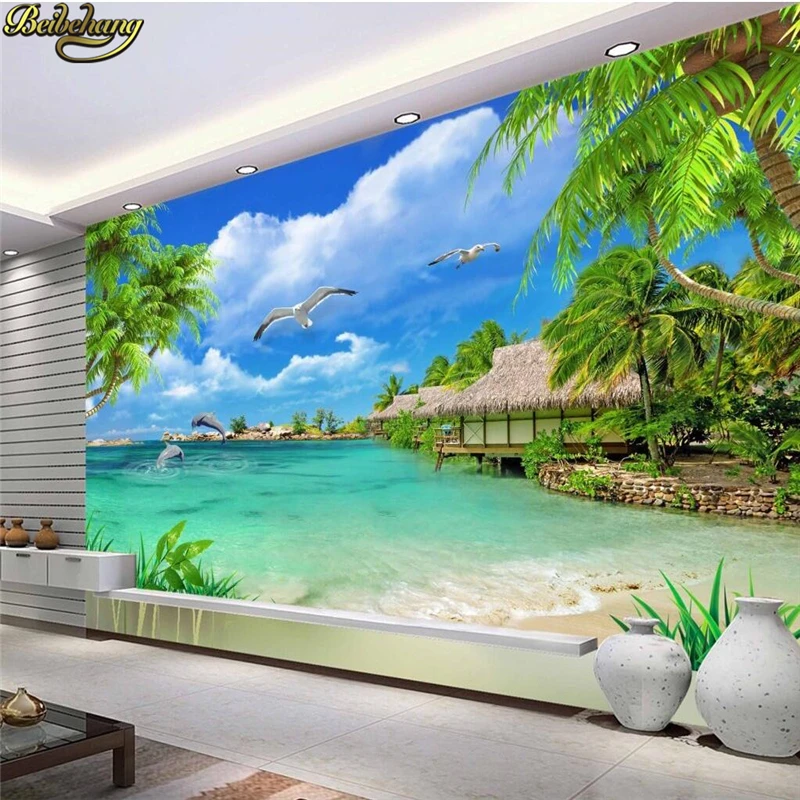 

beibehang Coco seaside landscape Photo Murals TV Background papel de parede 3D mural Wallpaper Home Decor wall painting sticker