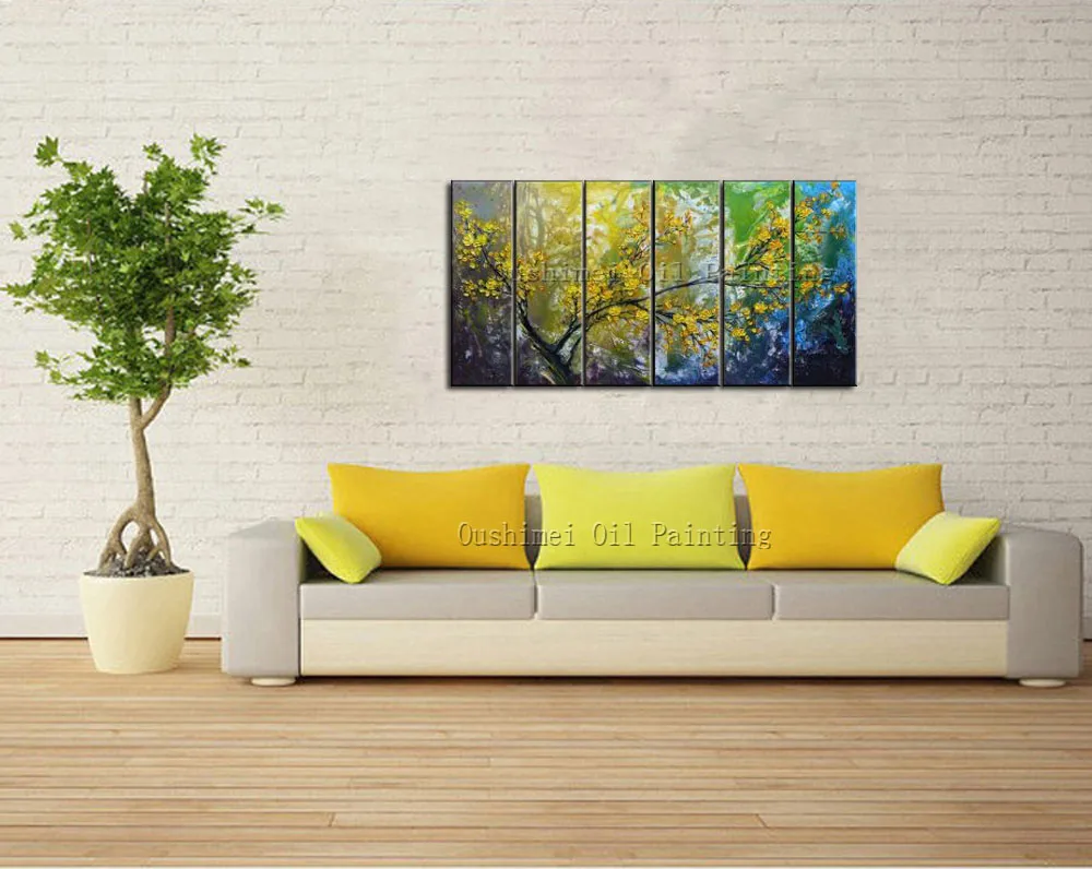Картина маслом из желтых цветов вишни ручной работы абстрактная картина на