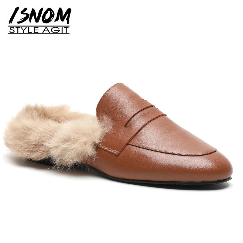 ISNOM/Новинка 2020 года Женские весенние плюшевые тапочки с круглым носком