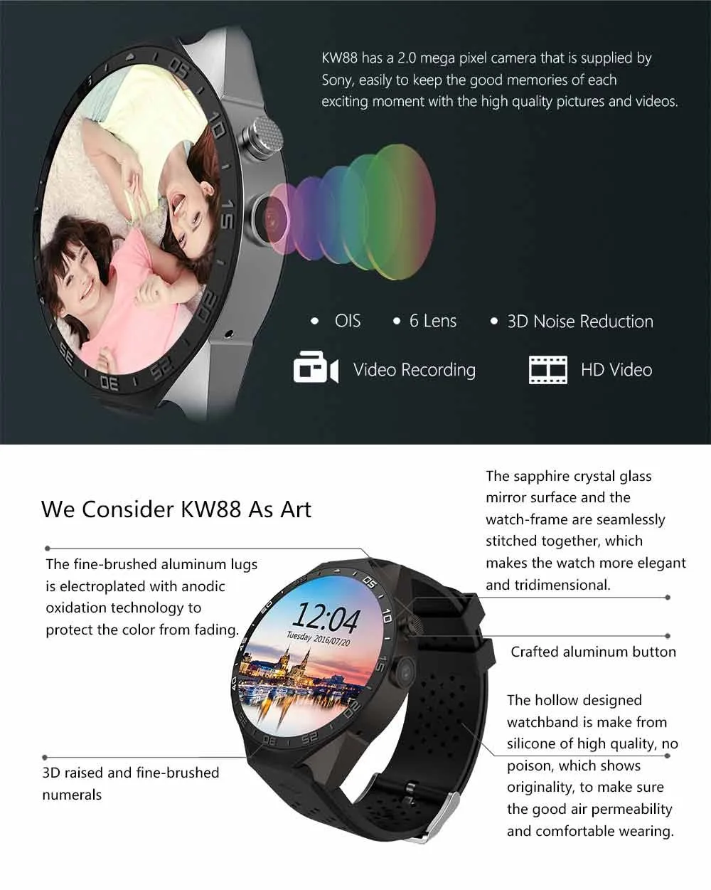 KW88 ОС Android 5 1 Смарт часы Электроника 39 дюймов MTK6580 Смарт-часы телефон Поддержка 3g