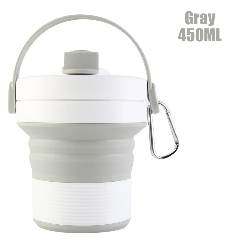 Gray 450 мл Складная Силиконовая портативная бутылка для воды телескопическая Питьевая Складная кофейная чашка Складная силиконовая чашка с крышками туристический лагерь - Цвет: Gray
