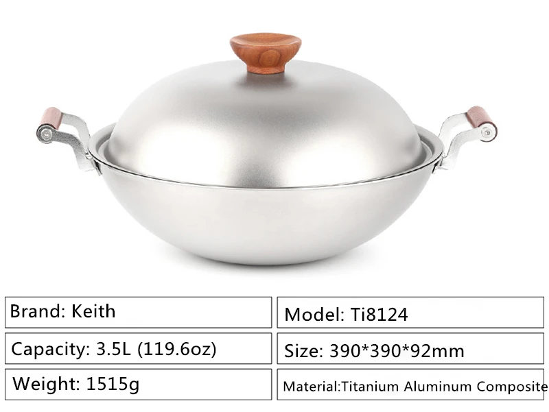 Keith титановая не покрытие Woks газовая плита с титановое покрытие 34 см двойное ухо шеф-повара сковорода вок кухонная посуда 3.5л Ti8124