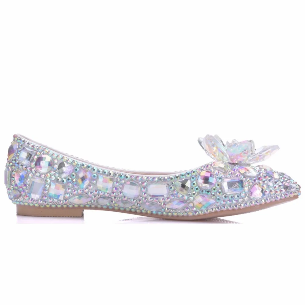 

Beautiful Wedding Shoes Flat Heel Silver Pearl Comfortable Crystal Bridal Shoes Flats Colorful Rhinestone Ladies Shoes Size 43