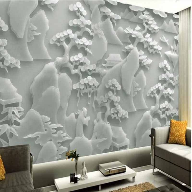 Wellyu пользовательские большие фрески Нефритовая резьба классический пейзаж ТВ