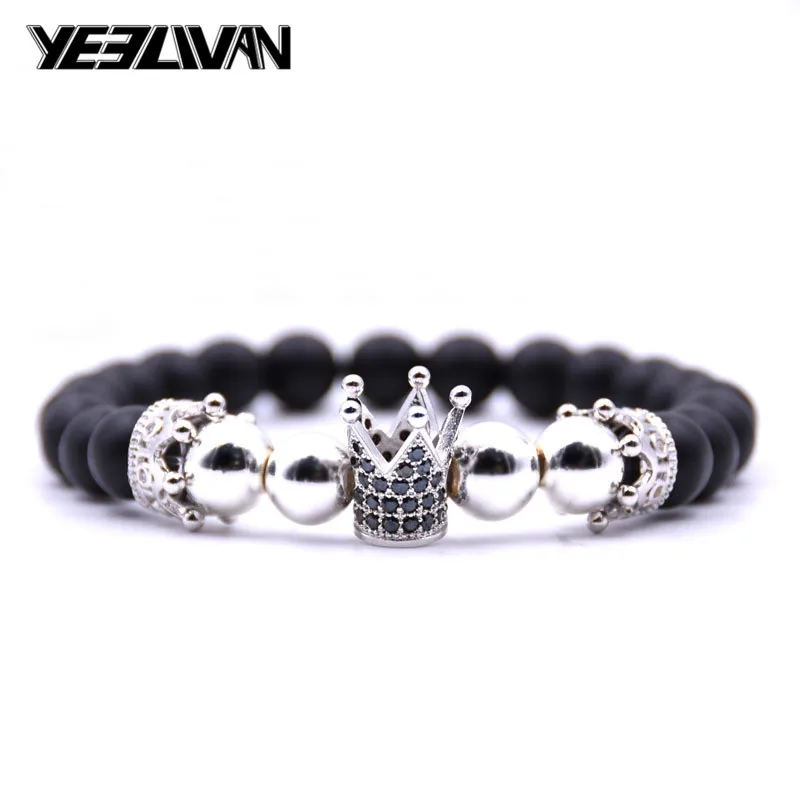 Trendy Rose/Gold/Black Bracelet Lava Stone Pave CZ Imperial Crown And Helmet Charm For Men Or Women Pulseira hombres | Украшения и