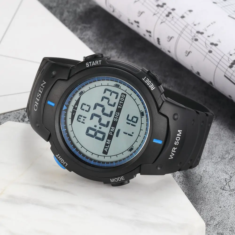 Новинка OHSEN цифровые светодиодные Мужские наручные часы для бега уличные