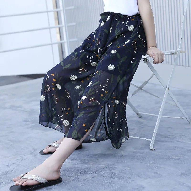 Girls clothing Sets Cotton T-shirt+Chiffon Wide Pants Children Clothing for age 6,8,10,12 Years Summer Beach Girls Fashion Suits