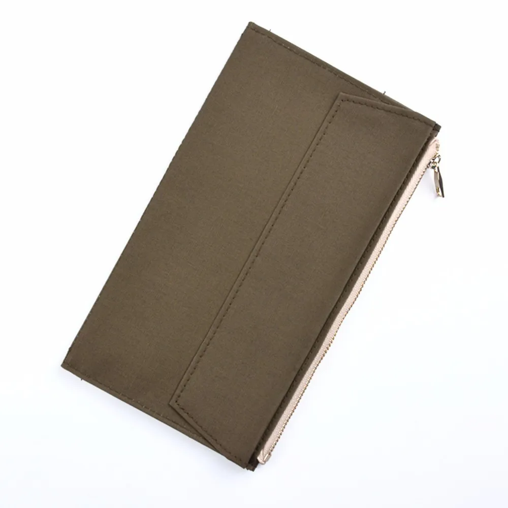 OliveGreen 210x120mm Тканевая сумка на молнии, карман в кожаном переплете, блокнот, планировщик, аксессуар, обычная сумка для хранения паспорта, папка для файлов, канцелярские принадлежности - Цвет: OliveGreen 210x120mm