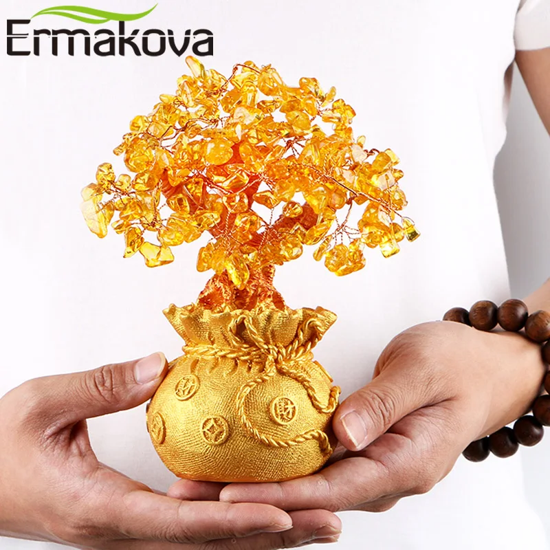 ERMAKOVA 7 дюймов высокий Кристалл Lucky Money Tree Статуэтка фэн-шуй для богатства и удачи украшения дома и офиса подарок на день рождения