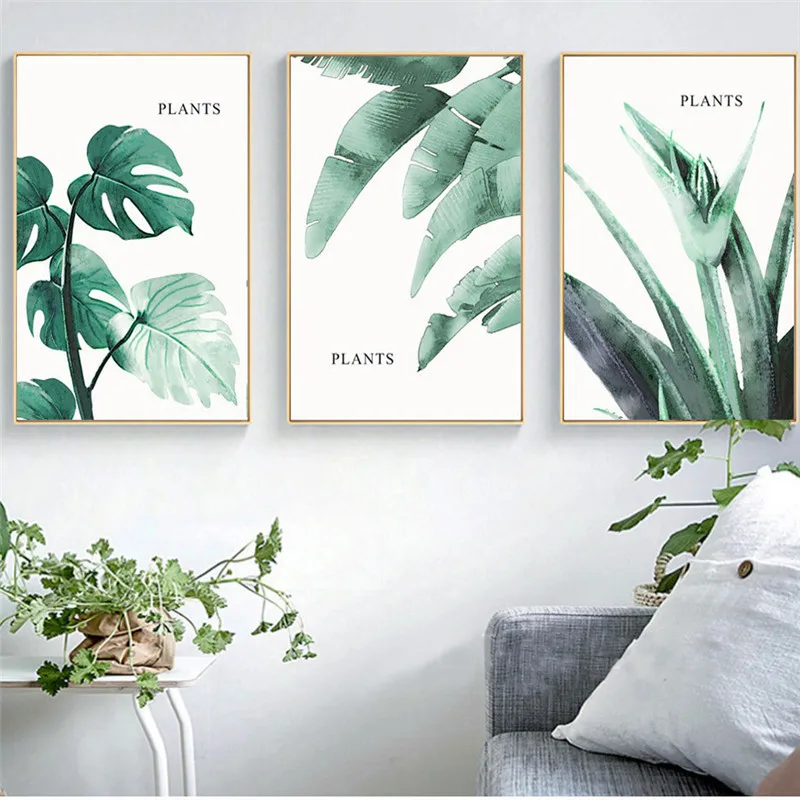 

Nordic Creative English Leaves Green Plant Canvas Painting Art Abstract Print Poster Picture Wall Living Room Study Decoration
