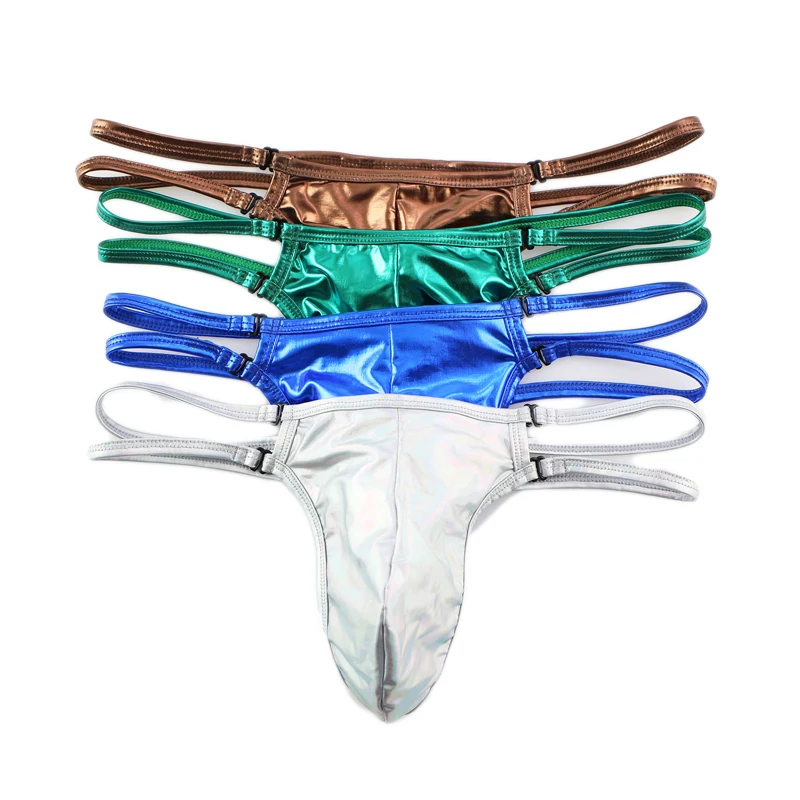 4PCS/Lot Mens Underwear Sexy Imitation Leather Briefs Bikini G-string Thong Tanga Underpants Man Shorts T-back Briefs