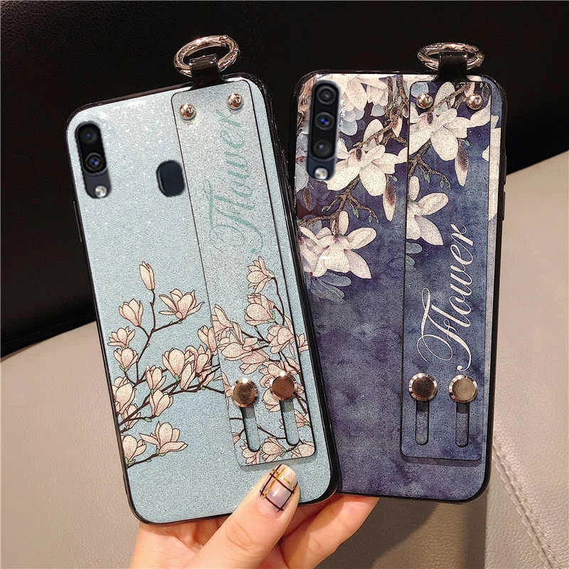 Glitter Flower Holder Case for Samsung Galaxy Note 8 9 A2 Core A6 A7 A8 A9 Plus Star 2018 A6S A8S Finger Ring Wristband Strap On.