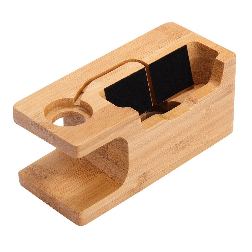 Multi Функция из натуральной древесины бамбука Стенд телефон часы зарядки