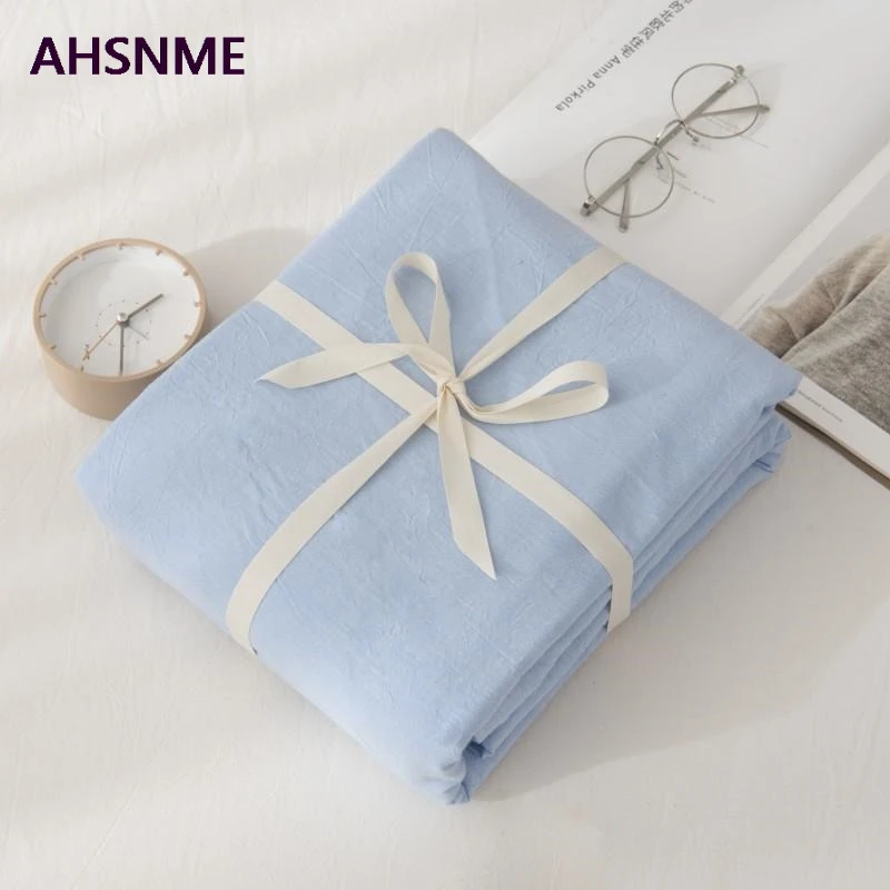 AHSNME, хлопок, простыня, супер мягкая, parure de lit, холодный летний, простой светильник, синяя простыня, 90x200/120x200/180x200 см