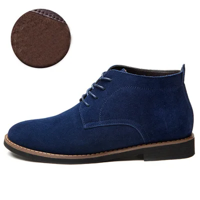 blue with fur ROXDIA/мужские ботинки из натуральной кожи, Всесезонная рабочая обувь, мужские ботильоны на шнуровке с мехом, черного цвета, размера плюс 39-48, RXM099 - Цвет: blue with fur