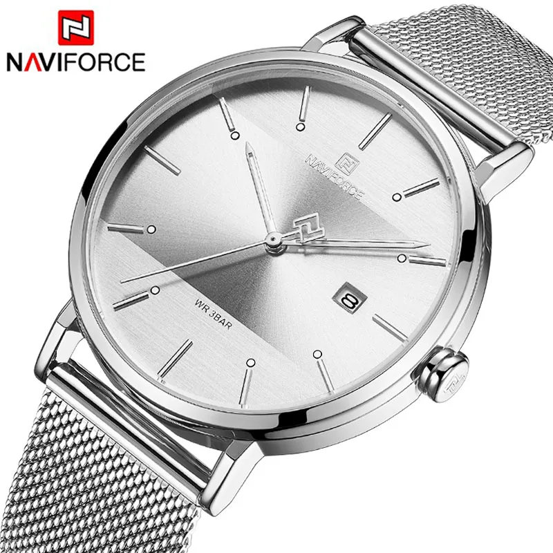Silver White Men Naviforce мужские часы синий циферблат женские часы лучший бренд роскошные часы мужские часы из нержавеющей стали мужские Роскошные Синие водонепроницаемые - Цвет: Silver White Men