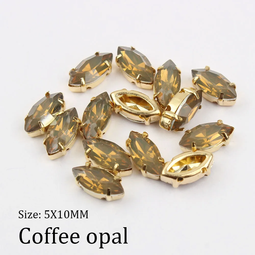Coffee opal Смешанный Опаловый цвет 50 шт. 5*10 мм кристаллическое Украшение «конский глаз» Смола Золотой Коготь набор пришить стразы с нанесением на одежду украшения ремесла - Цвет: Coffee opal