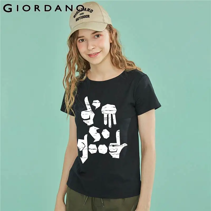 Мужская футболка с буквенным принтом Giordano Повседневная унисекс круглым вырезом