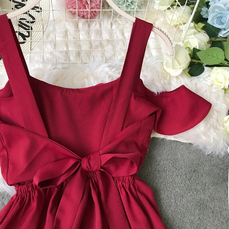 ALPHALMODA праздники с открытыми плечами женские Seashore до середины икры Платье на бретелях галстук-бабочка дамское сексуальное с открытой спиной Vestidos однотонное платье