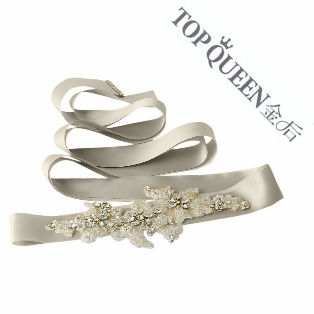 Gray TOPQUEEN S139 пояс невесты со стразами Аппликация белый свадебный пояс со стразами дешевый бисерный пояс невесты свадебные пояса с аппликацией - Цвет: Gray