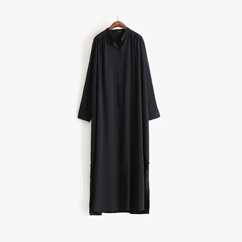 TWOTWINSTYLE сплит длинная рубашка Женский Стенд воротник фонарь рукав Ruched Белый Большой размер OL Блузка Весенняя Модная элегантная одежда - Цвет: Black