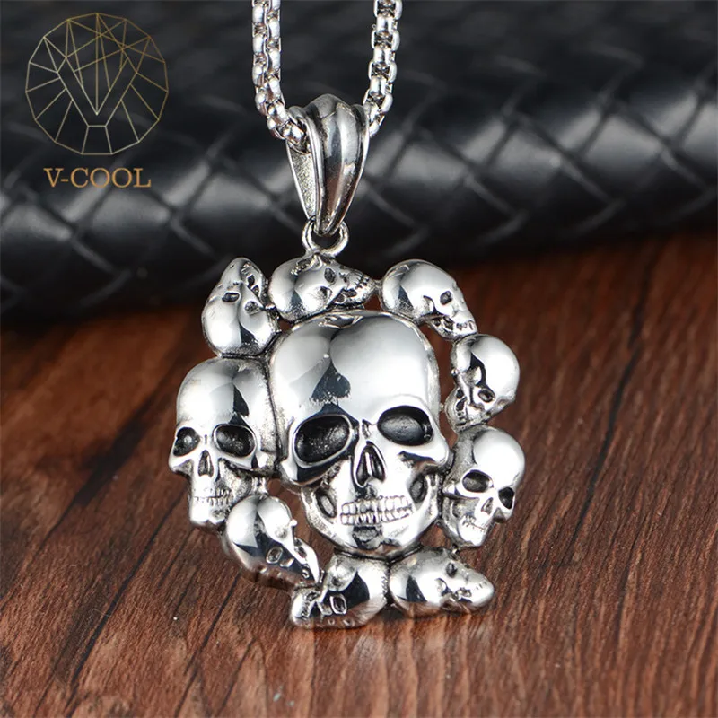 Stainless Steel Cremation Skull Pendant Necklace Punk Rock Hip Hop Cool Men Chain Boys Gothic Pendants in Titanium | Украшения и