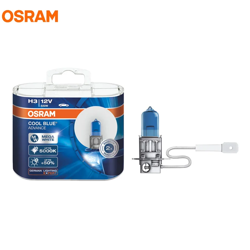 OSRAM H3 5000K 12V 55W 62151CBA прохладные синие галогенные лампы ксеноновые Мега белые на 50%
