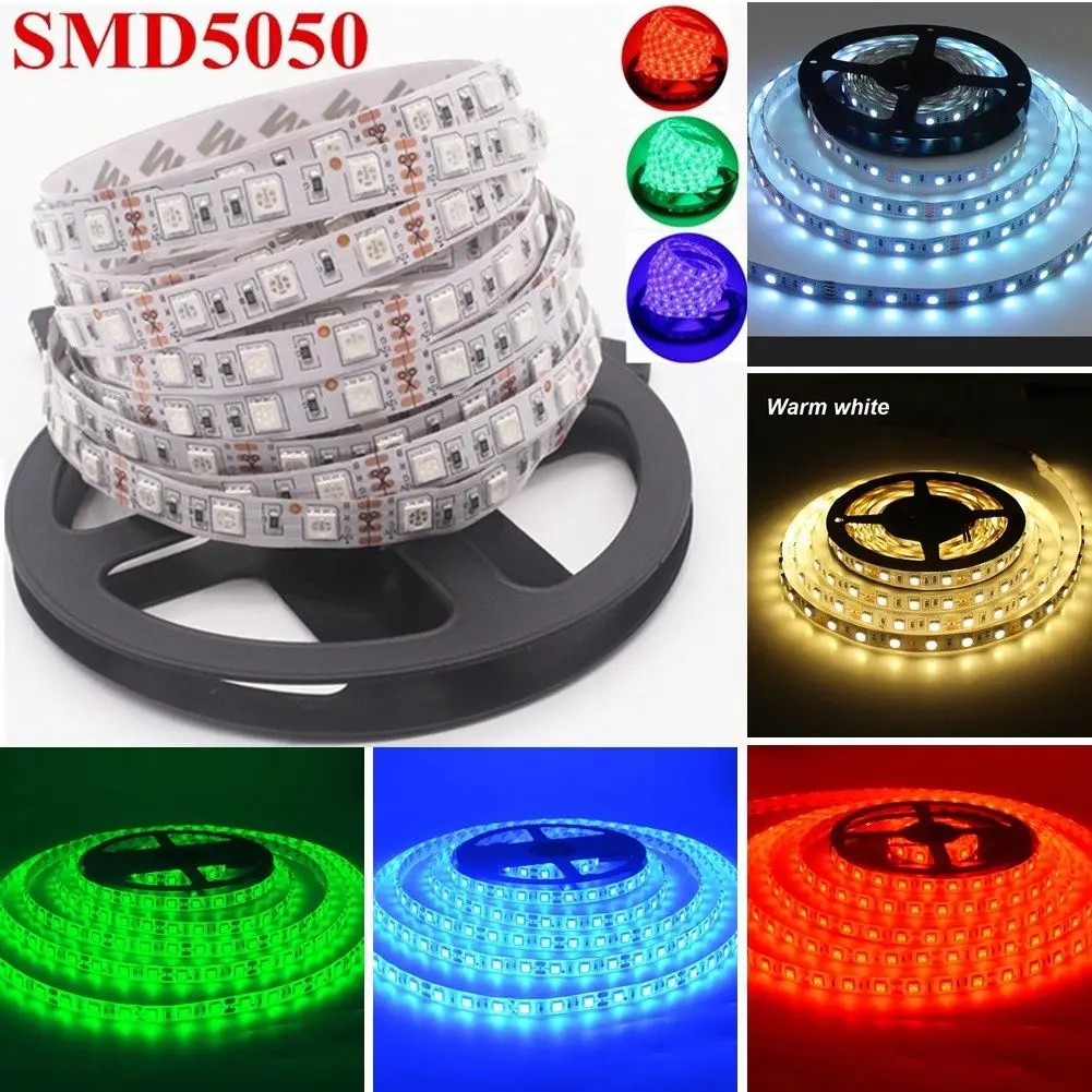 

Светодиодная лента SMD5050, 3 чипа, 5 м, 12 В, 300 светодиодов, водонепроницаемый светильник, лента для автомобиля, велосипеда, праздника, День Свято...