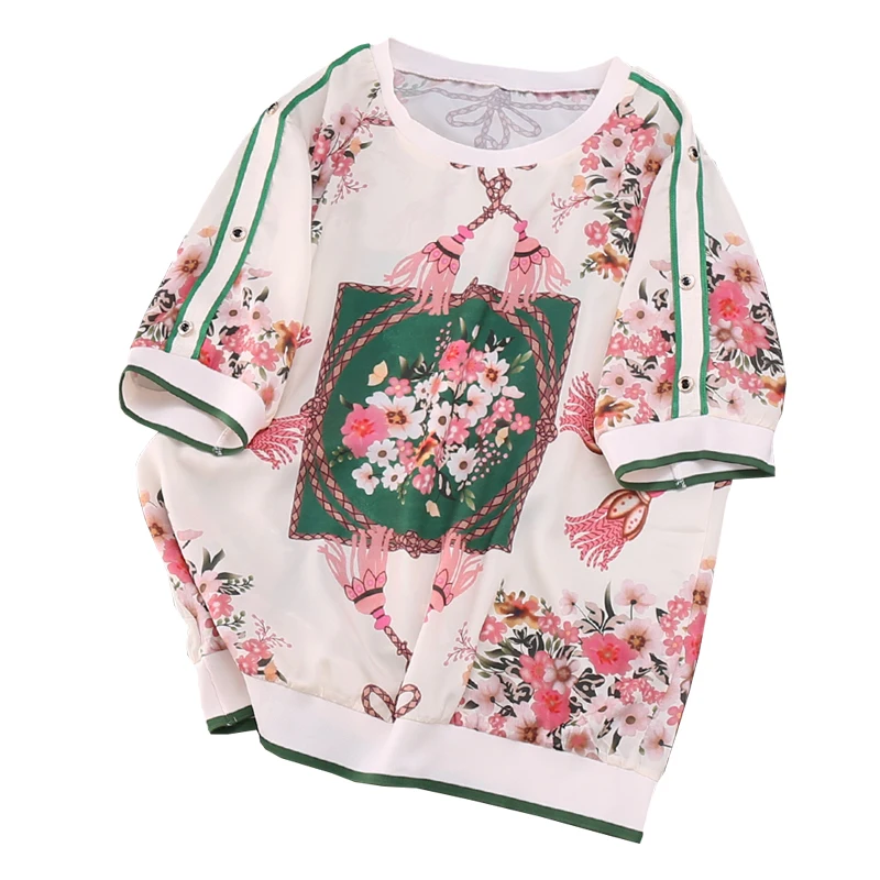 Женские шифоновые блузки и рубашки с коротким рукавом принтом летняя