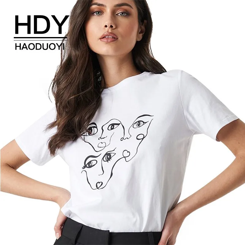 Простая летняя футболка HDY Haoduoyi белая Повседневная с круглым вырезом и коротким
