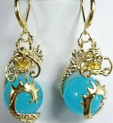 Горячая продажа Бесплатная доставка&gt Необычные 12 мм синий дракон 18KGP серьги |