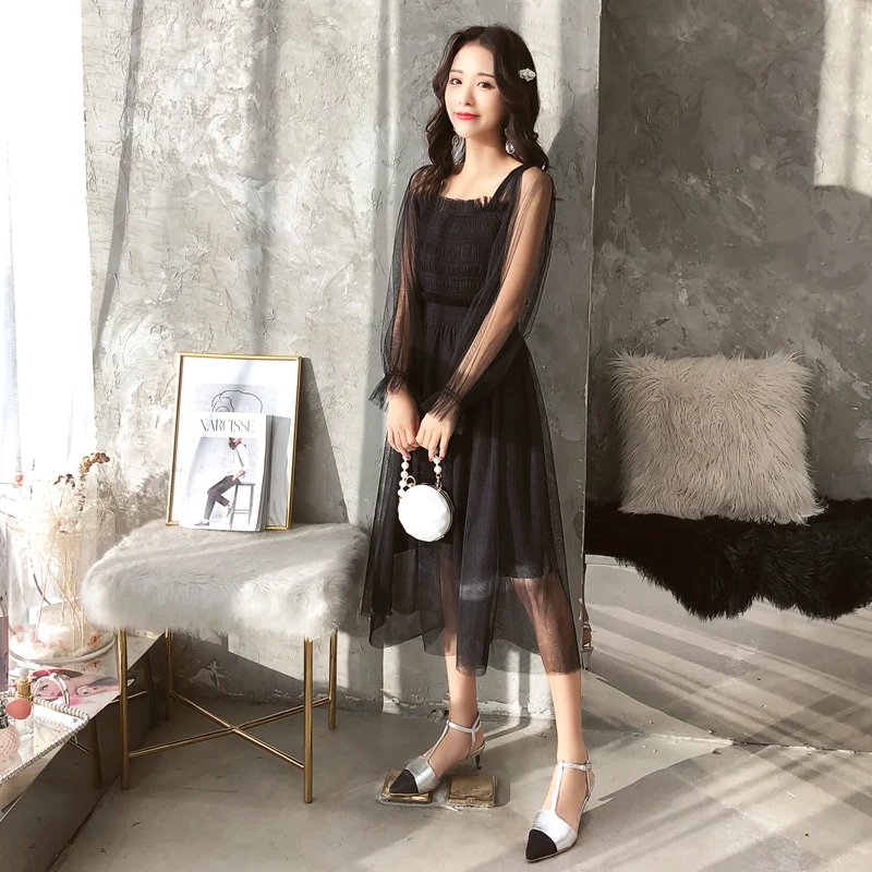 Женское вечернее платье с квадратным вырезом Сетчатое Прозрачное в стиле