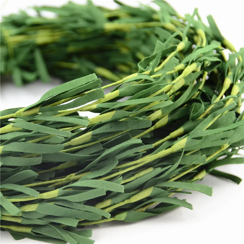 10 шт. Искусственные из ПЭ зеленые цветы железной проволоки листья ротанга