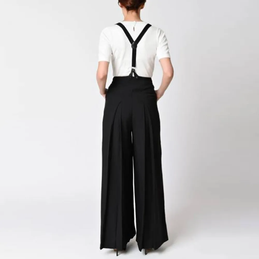 Женские винтажные широкие брюки на бретельках повседневные однотонные длинные