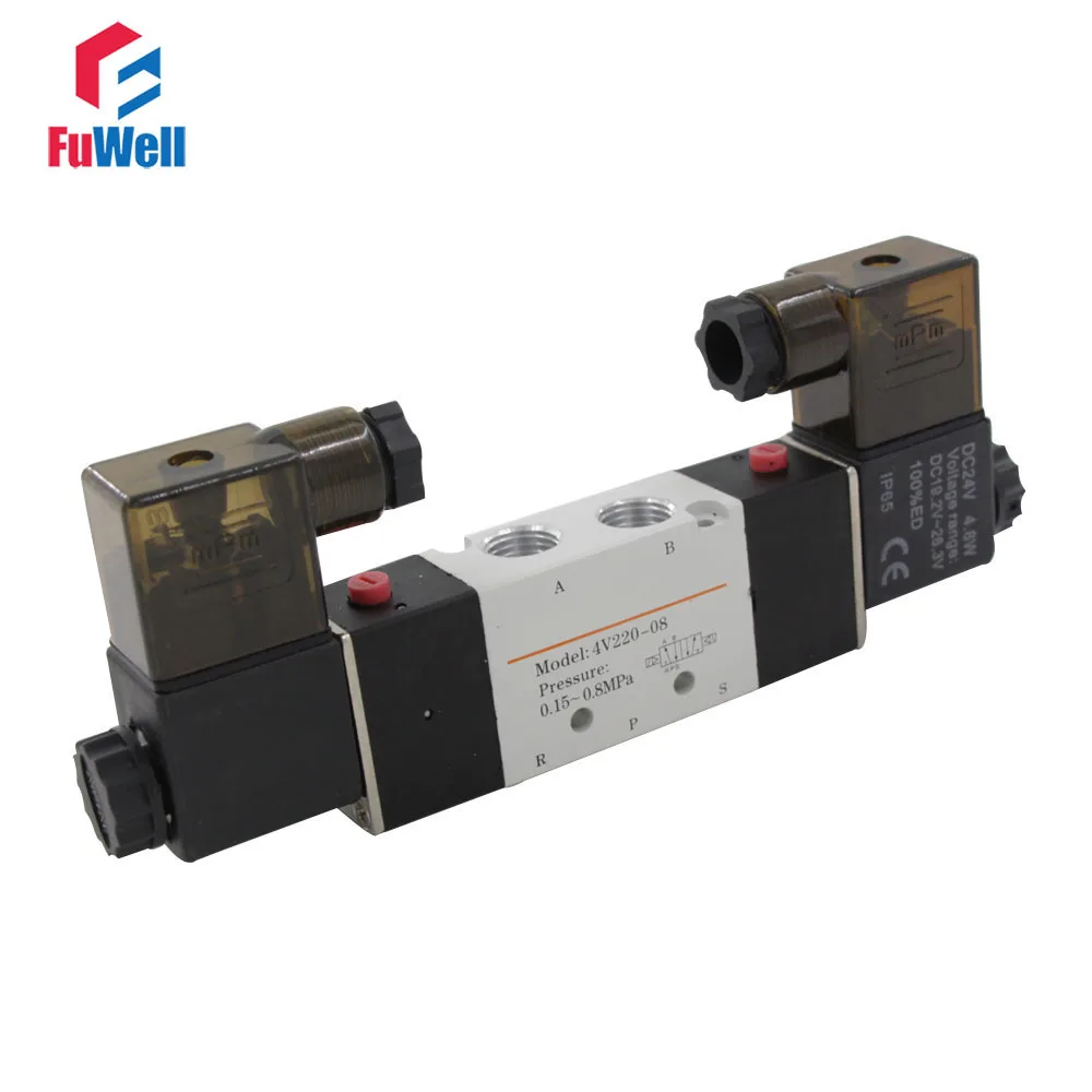 

Pneumatic Valve 4V220-08 DC 12V Solenoid Valve PT1/4 Aluminum Alloy 5 Port 2 Position Air Valve