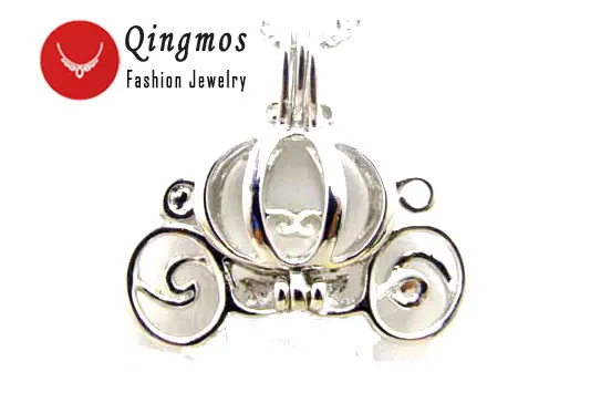 Qingmos Wish Pearl Подарочная коробка 20 мм роза клетка Чокеры ожерелье для женщин с Oyster Love цепочка с жемчужным кулоном Ожерелье Colar-3622 - Окраска металла: Carriage