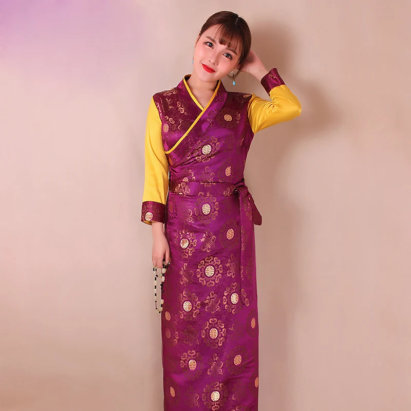 Высококачественная тибетская женская одежда Amdo cangpao красного синего цвета