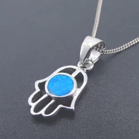 popular hamsa opal pendant 925 sterling silver necklace lab created blue opal jewelry for women gift