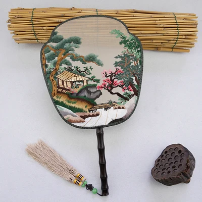 100% шелк тутового шелкопряда ручной работы Suzhou веер с вышивкой двухсторонняя