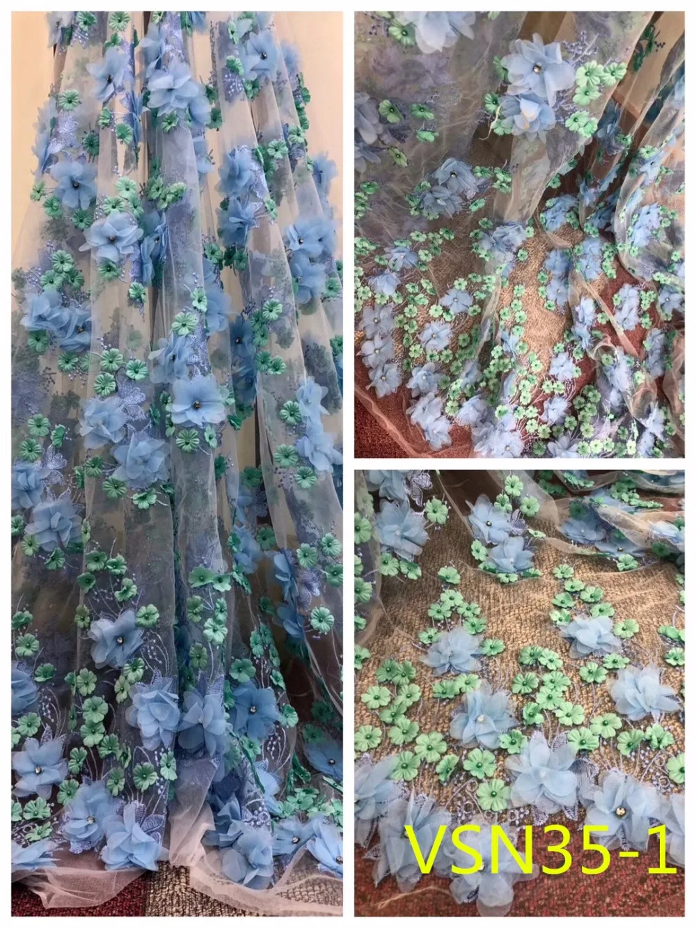 

Colorful 3D Flower Net Lace French Lace Fabric for Wedding Party